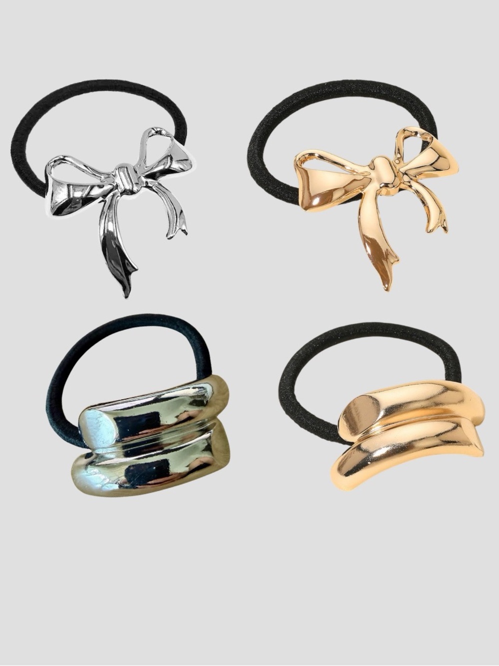2 Metal Stretch Hairband Set - Gold or Silver Set